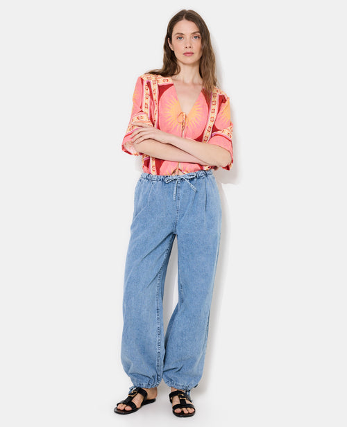 Jean large avec ceinture et bas de jambe élastiqués - PIMKIE - 1