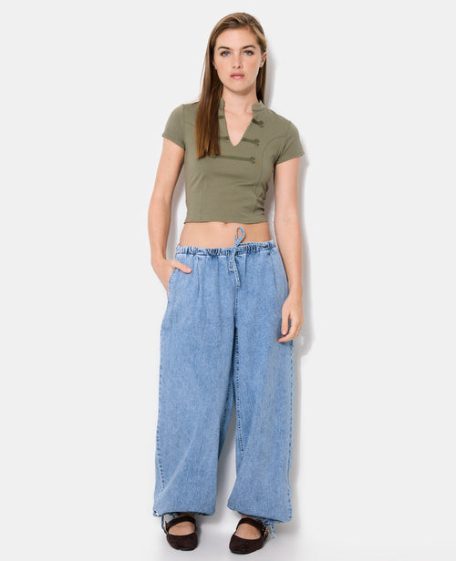 Jean large avec ceinture et bas de jambe élastiqués - PIMKIE - 1