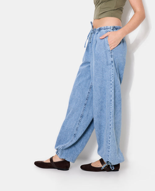 Jean large avec ceinture et bas de jambe élastiqués - PIMKIE - 2