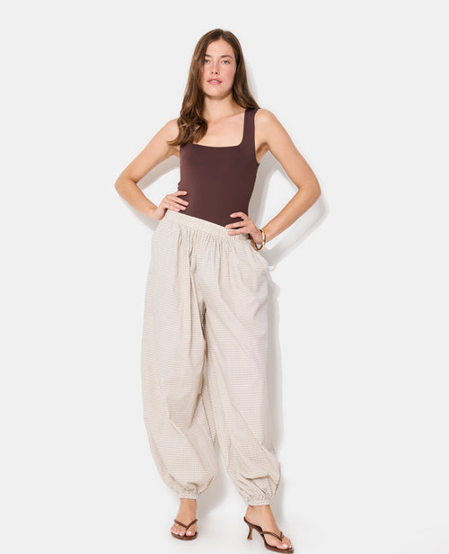 Pantalon bouffant taille élastiquée motif carreaux - PIMKIE - 1
