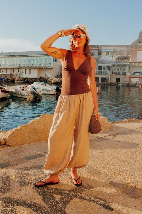 Pantalon bouffant taille élastiquée motif carreaux - PIMKIE - 1