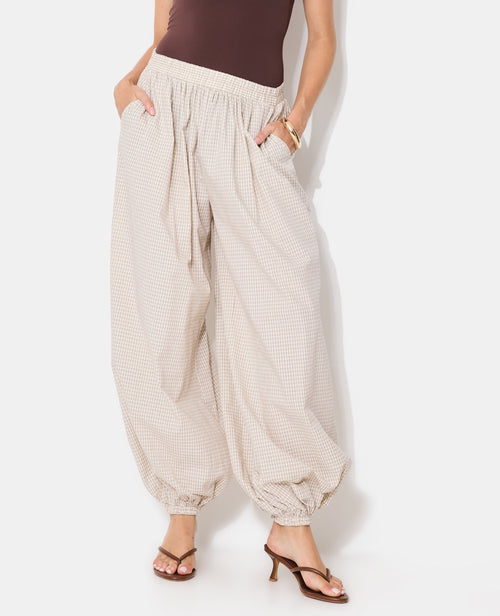 Pantalon bouffant taille élastiquée motif carreaux - PIMKIE - 5