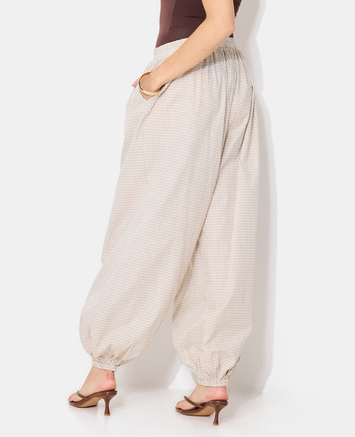 Pantalon bouffant taille élastiquée motif carreaux - PIMKIE - 6