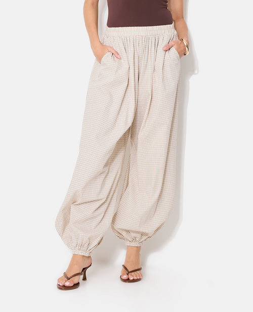 Pantalon bouffant taille élastiquée motif carreaux - PIMKIE - 7