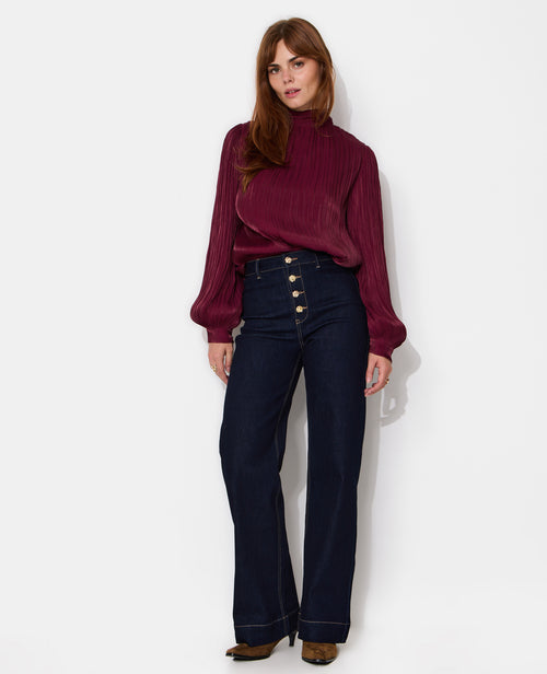 Jean wide taille haute avec boutons bijoux - PIMKIE - 1