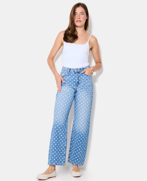 Jean wide taille haute motif pois - PIMKIE - 1