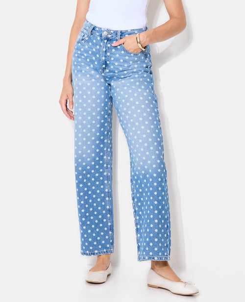 Jean wide taille haute motif pois - PIMKIE - 5