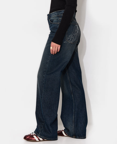 Jean wide taille medium avec ailes strass sur poches - PIMKIE - 2