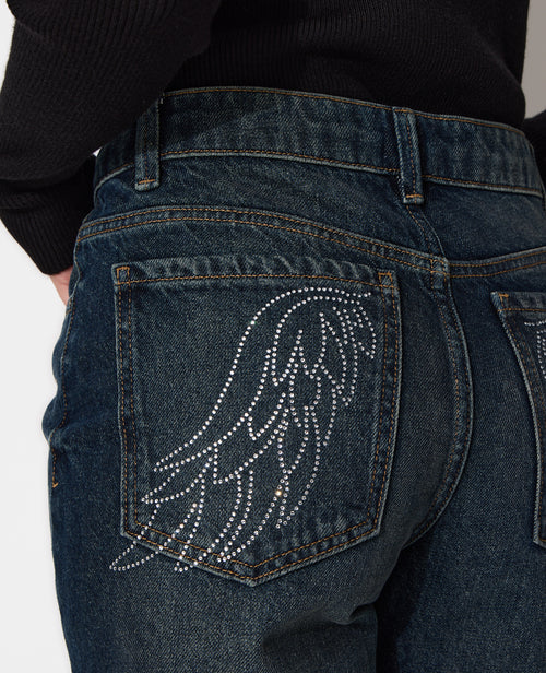 Jean wide taille medium avec ailes strass sur poches - PIMKIE - 3
