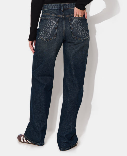 Jean wide taille medium avec ailes strass sur poches - PIMKIE - 6
