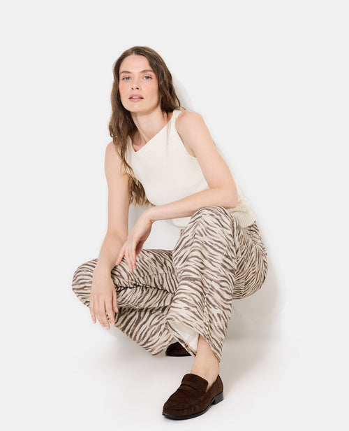Jean wide motif zèbre avec ceinture décalée - PIMKIE - 1