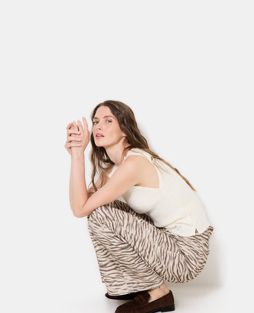 Jean wide motif zèbre avec ceinture décalée - PIMKIE - 1