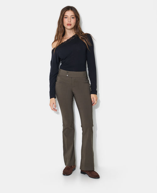 Pantalon flare taille basse en tissu stretch - PIMKIE - 1