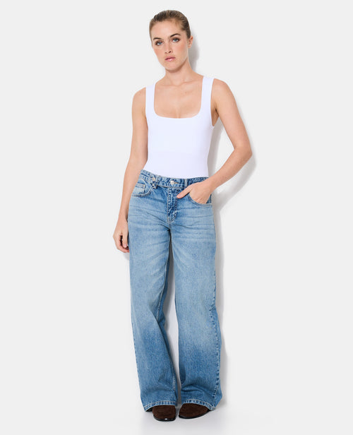 Jean wide taille basse avec patte boutonnée - PIMKIE - 1