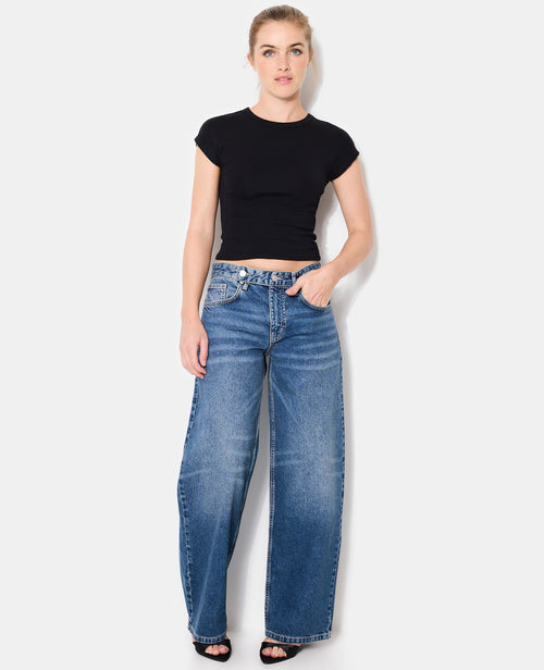 Jean wide taille basse avec patte boutonnée - PIMKIE - 1