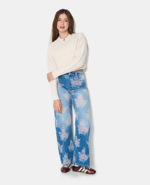 Jean straight taille medium avec fleurs colorées - PIMKIE - 1