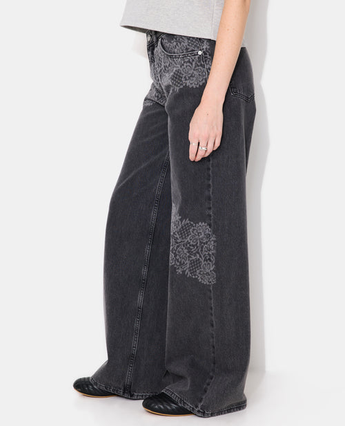 Jean taille décalée avec fleurs effet dentelle - PIMKIE - 2