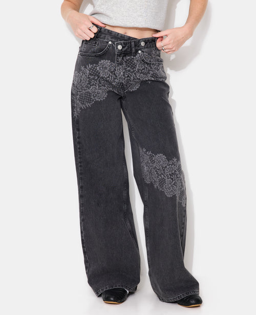 Jean taille décalée avec fleurs effet dentelle - PIMKIE - 5