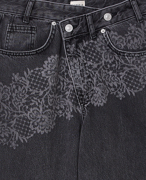 Jean taille décalée avec fleurs effet dentelle - PIMKIE - 1