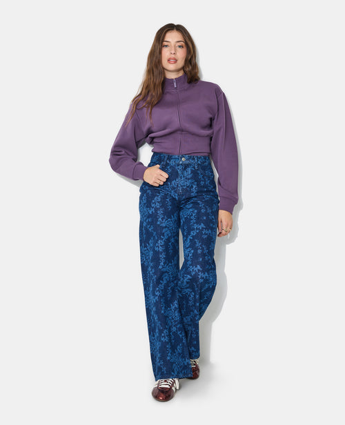 Jean straight taille haute motif fleurs - PIMKIE - 1