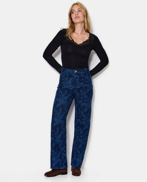 Jean straight taille haute motif fleurs - PIMKIE - 1