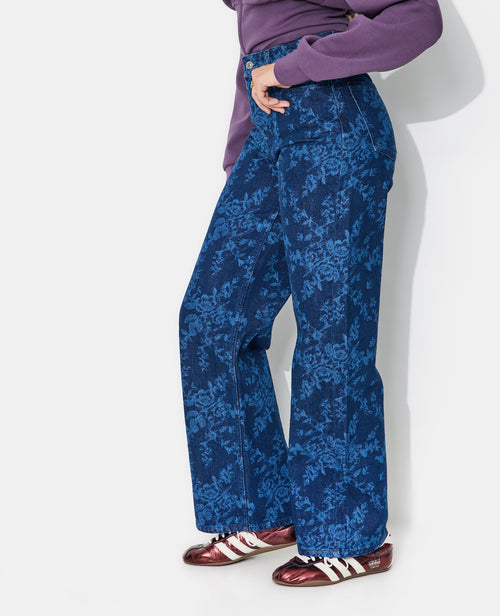 Jean straight taille haute motif fleurs - PIMKIE - 2