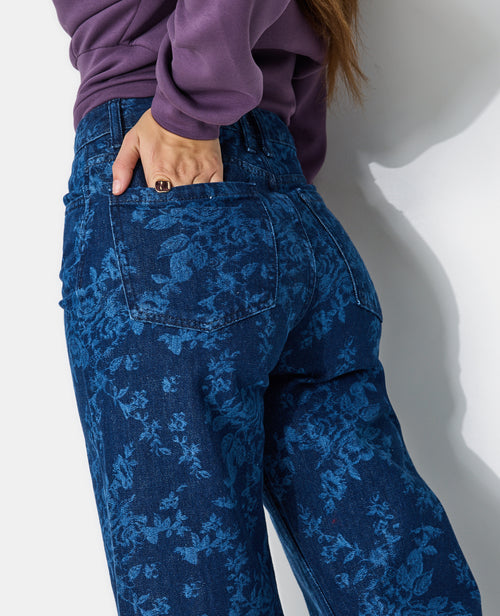 Jean straight taille haute motif fleurs - PIMKIE - 3