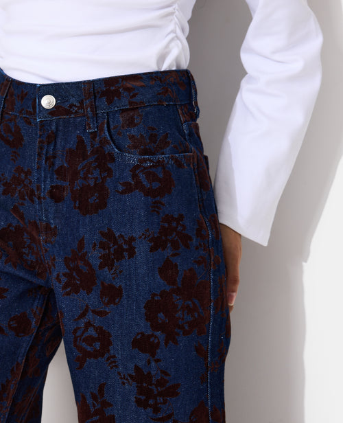 Jean straight taille haute avec fleurs velours - PIMKIE - 3