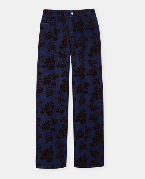Jean straight taille haute avec fleurs velours - PIMKIE - 4