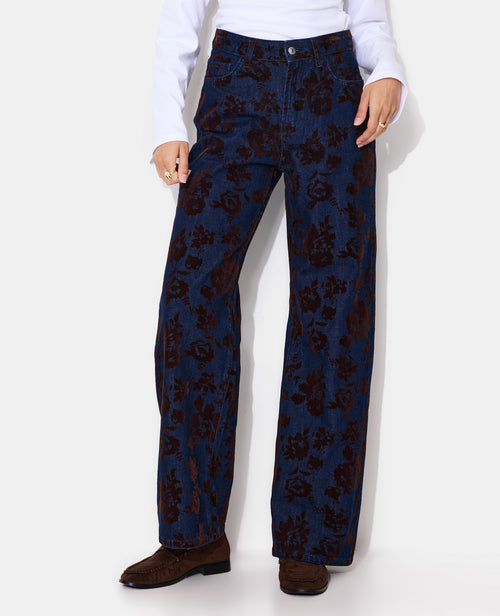 Jean straight taille haute avec fleurs velours - PIMKIE - 5