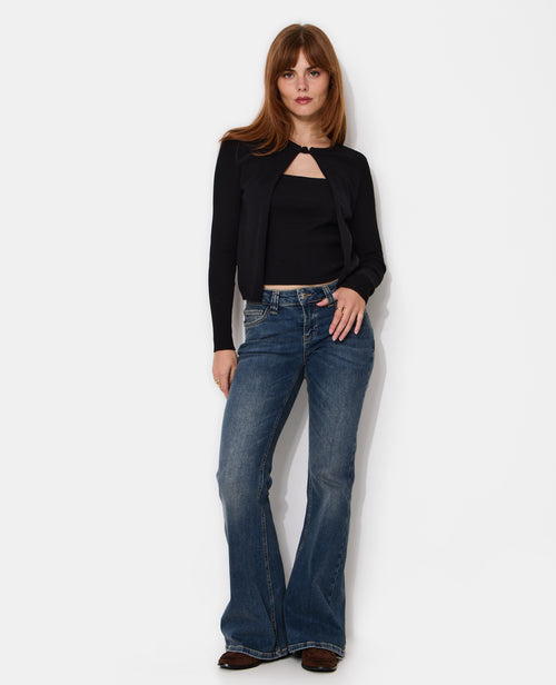 Jean flare taille basse avec ailes strass sur poches - PIMKIE - 1