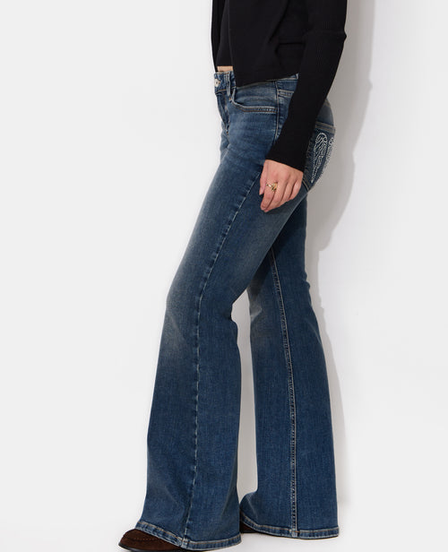 Jean flare taille basse avec ailes strass sur poches - PIMKIE - 2