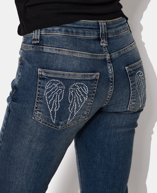 Jean flare taille basse avec ailes strass sur poches - PIMKIE - 3