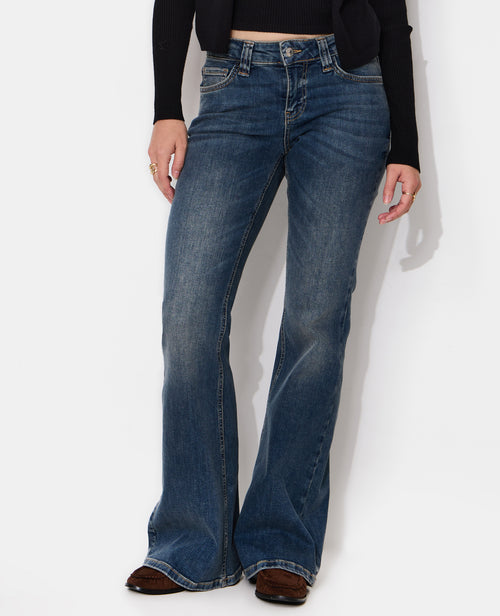 Jean flare taille basse avec ailes strass sur poches - PIMKIE - 5