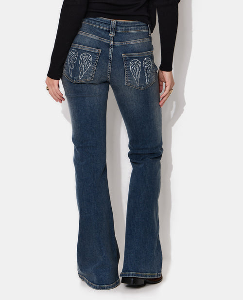 Jean flare taille basse avec ailes strass sur poches - PIMKIE - 6