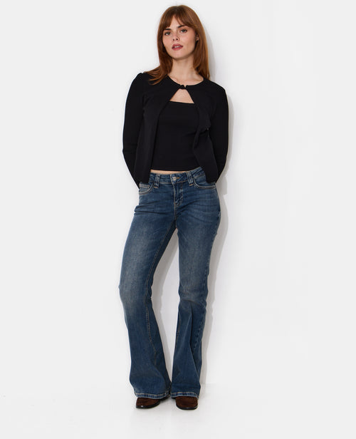 Jean flare taille basse avec ailes strass sur poches - PIMKIE - 7