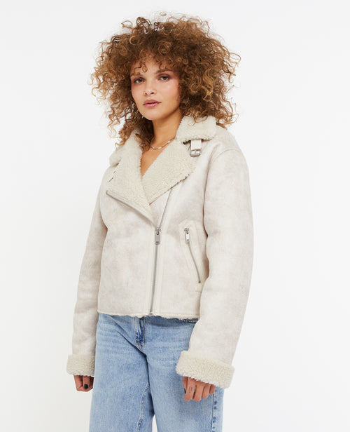 Blouson en suédine et sherpa façon peau lainée - PIMKIE - 3
