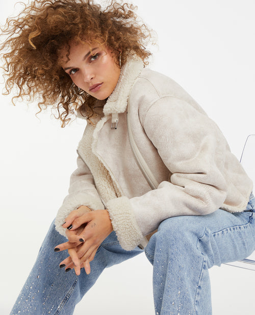 Blouson en suédine et sherpa façon peau lainée - PIMKIE - 6