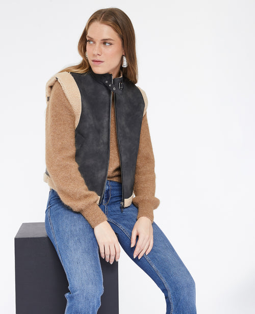 Blouson sans manches effet cuir et sherpa - PIMKIE - 1