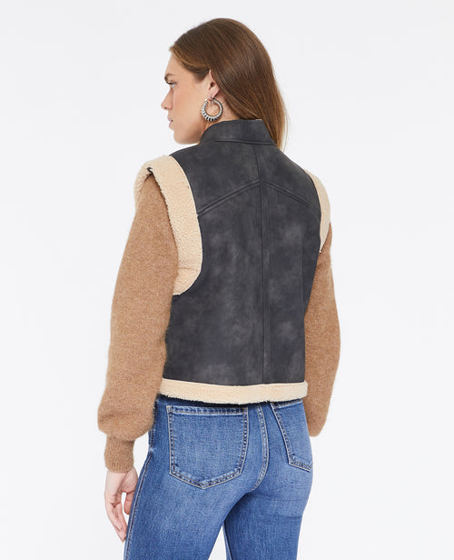 Blouson sans manches effet cuir et sherpa - PIMKIE - 4