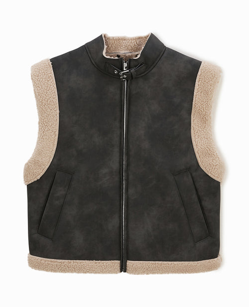 Blouson sans manches effet cuir et sherpa - PIMKIE - 5