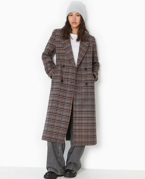 Manteau long avec laine motif carreaux - PIMKIE - 1
