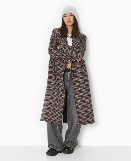 Manteau long avec laine motif carreaux - PIMKIE - 1