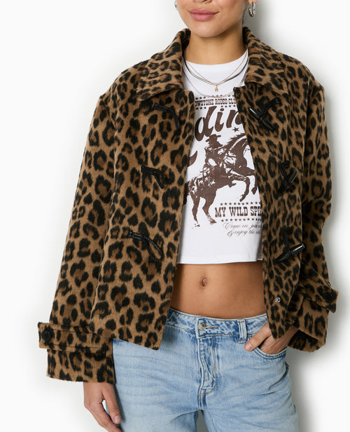 Manteau court léopard avec boutons duffle coat - PIMKIE - 7