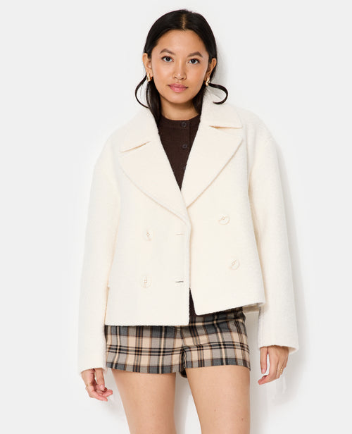 Blouson caban effet drap de laine bouclée - PIMKIE - 5