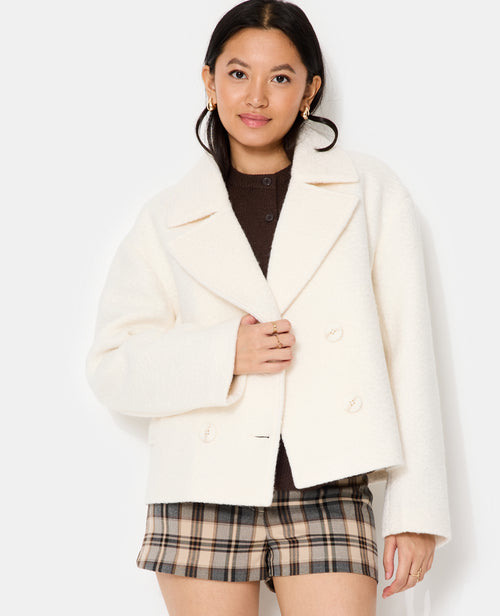 Blouson caban effet drap de laine bouclée - PIMKIE - 7