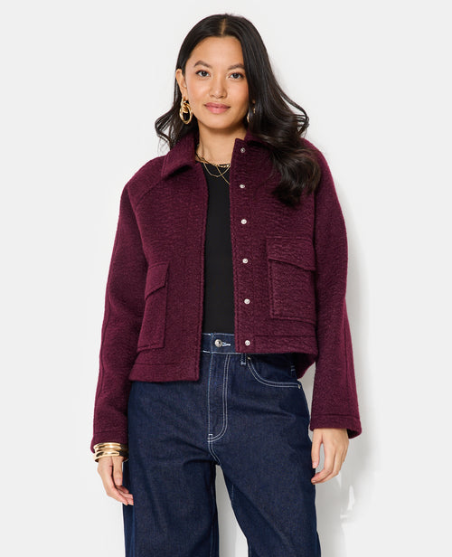 Blouson court effet drap de laine bouclée - PIMKIE - 1