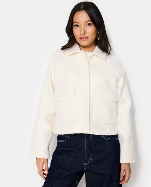 Blouson court effet drap de laine bouclée - PIMKIE - 1