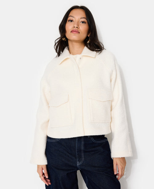 Blouson court effet drap de laine bouclée - PIMKIE - 5