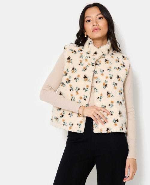 Veste sans manches en sherpa motif fleurs - PIMKIE - 1
